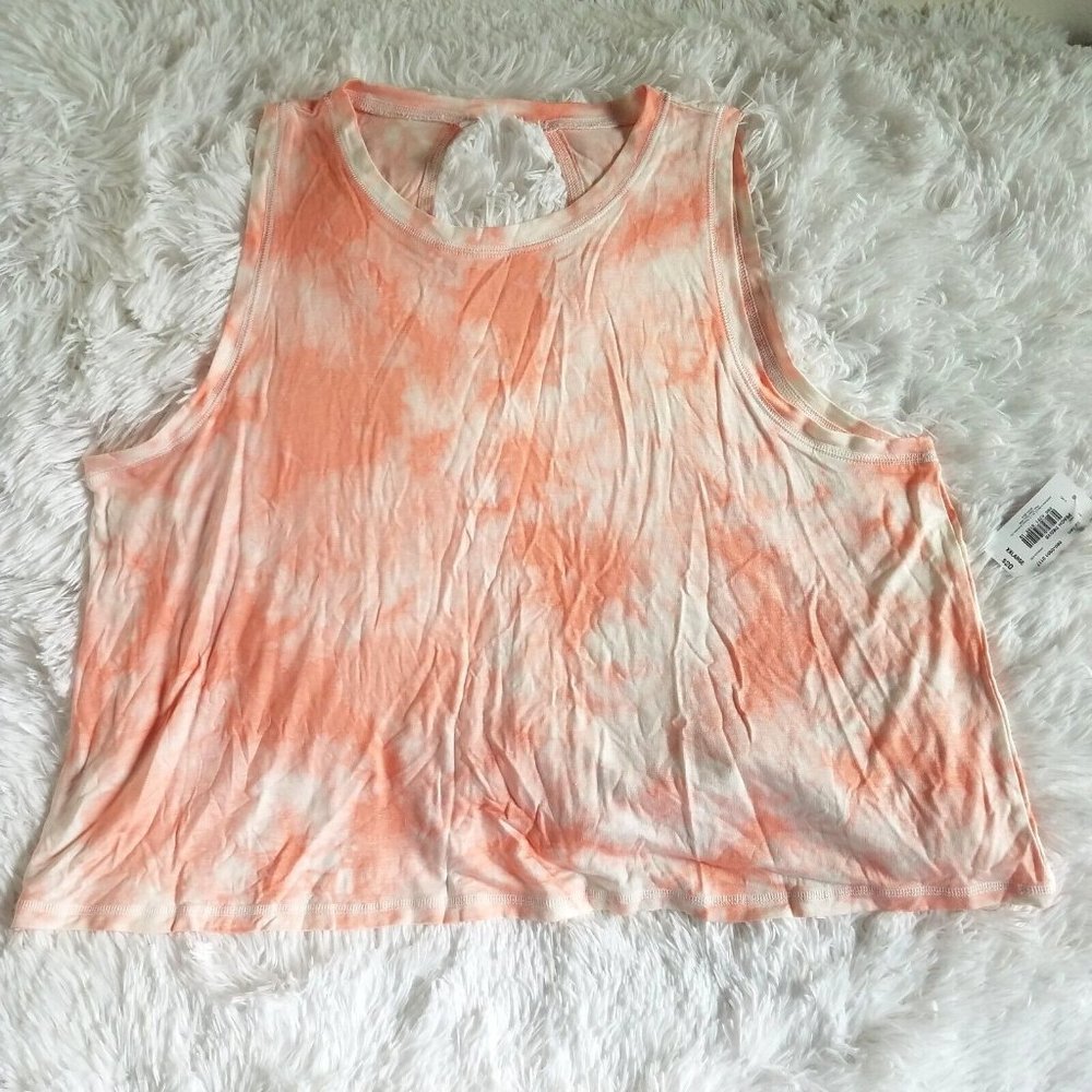 Flirtitude Active Womens Tank Top Size XXL Peach Tiedye Workout Keyhole Back NWT
